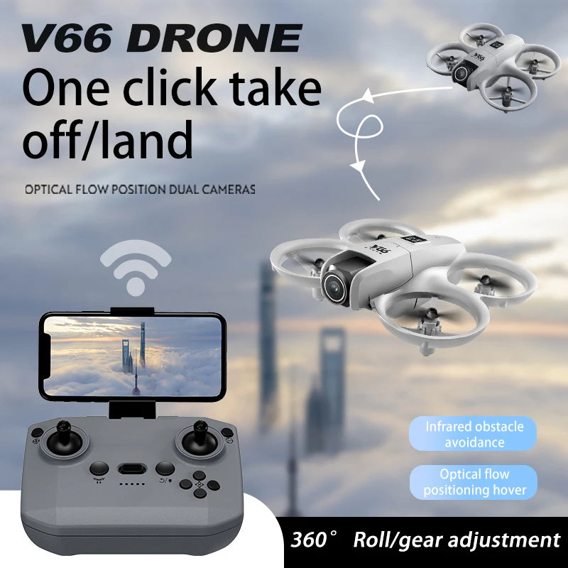V66 Mini Drone 4K Profesional Dual Camera Headless Mode Obstacle Avoidance WiFi FPV Dron 360° Flip RC Quadcopter Toys for Kids