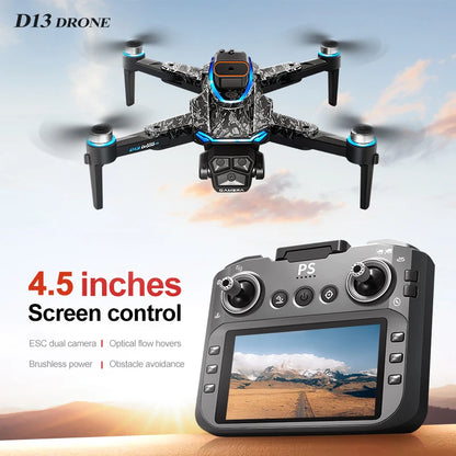 New D13 Drone 4K Professional Three HD Camera with Large Screen 5G WIFI FPV Dron Brushless Optical Flow Hover Folding Quadcopter