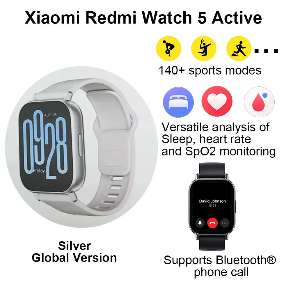 Xiaomi Redmi Watch 5 Active Smart Watch Bluetooth 5.3 Blood Oxygen Heart Rate Supports Bluetooth Voice Calls 2" LCD Display