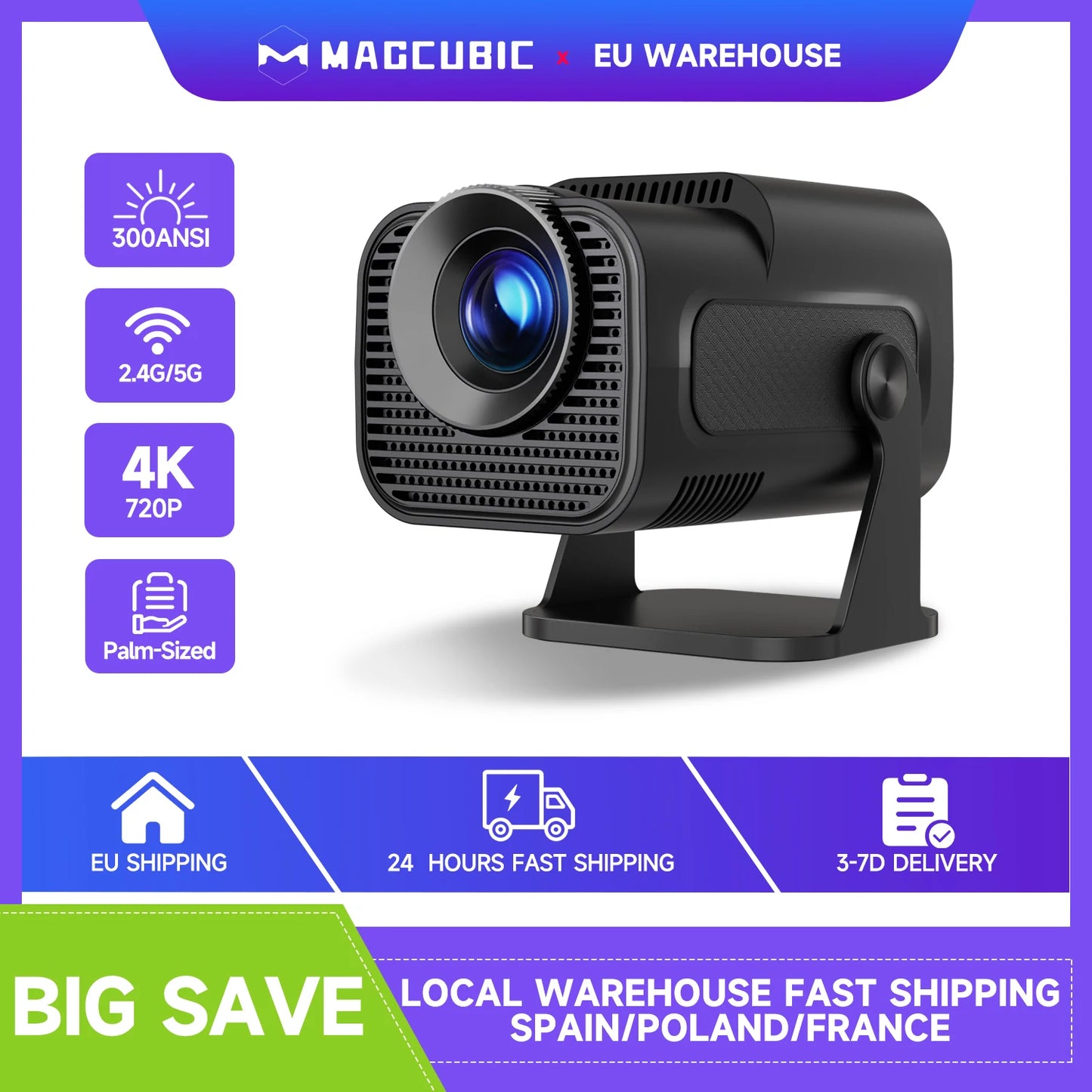 Magcubic HY320 Mini Newly Native 720P Android 11 4K Projector 300ANSI Wifi6 BT5.0 Cinema Outdoor Portable 180° Rotable Projector